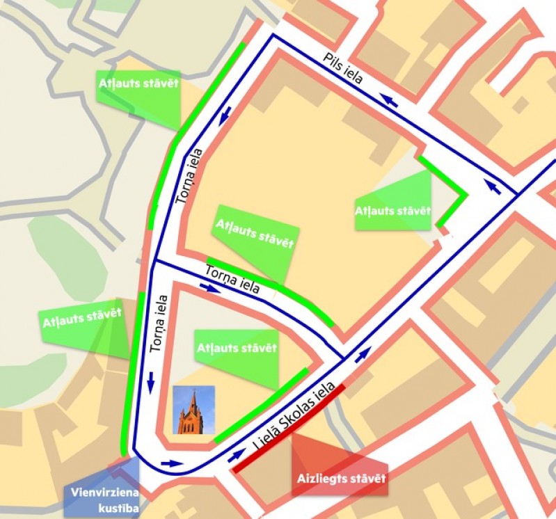 Cēsu vecpilsētā pielāgota transporta kustības shēma