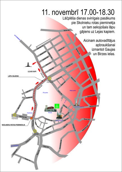 Satiksmes ierobežojumi Lāčplēša dienas svinīgā pasākuma laikā