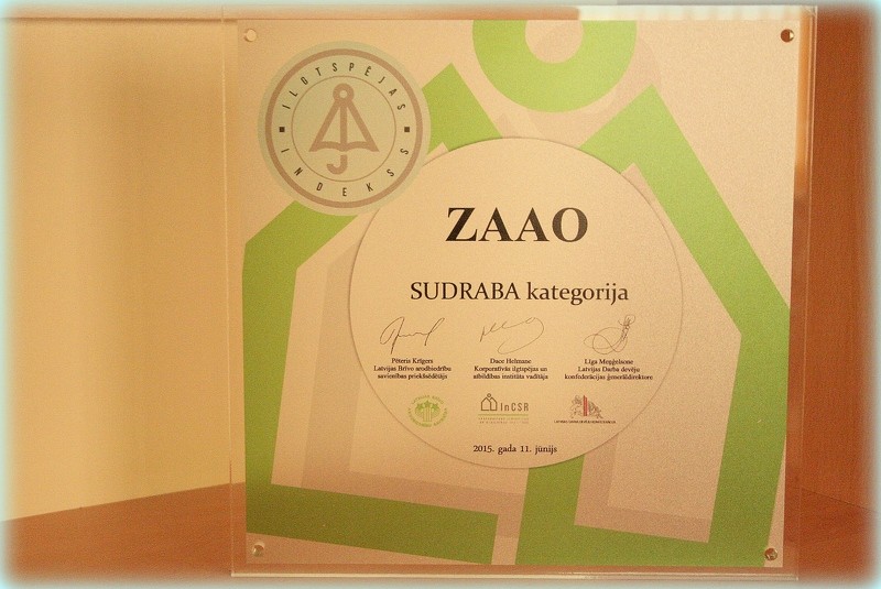 ZAAO darbība atzinīgi novērtēta ar Ilgtspējas indeksa Sudraba kategoriju