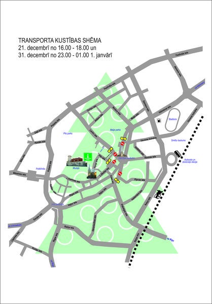 Satiksmes ierobežojumi Vienības laukumā 31.decembrī