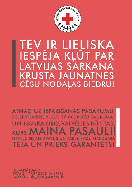 Latvijas Sarkanā Krusta Jaunatnes Cēsu nodaļa aicina savā pulkā!