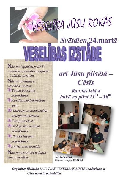 24. martā Veselības izstāde Cēsīs