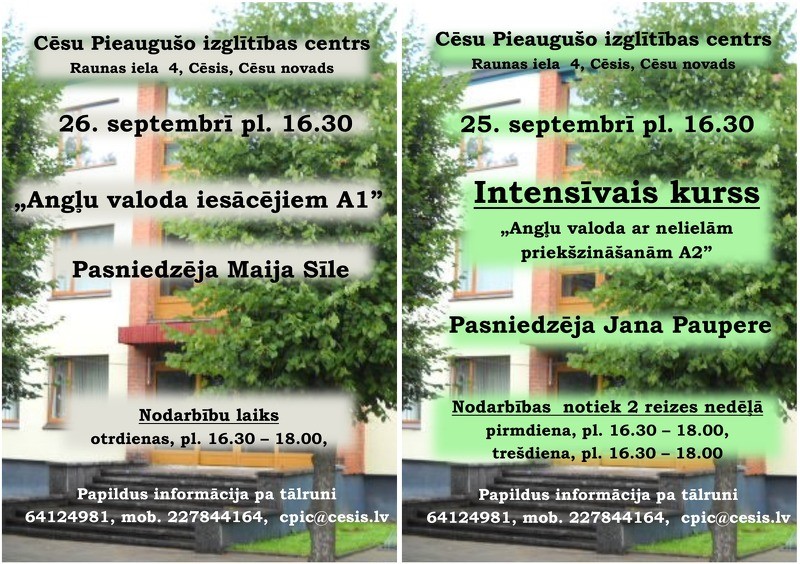 Angļu valodas nodarbības Pieaugušo izglītības centrā