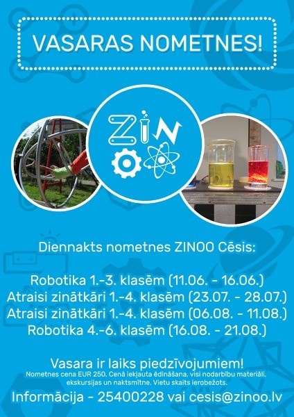 Zinātkāres centrs “Zinoo Cēsis” aicina skolēnus piedalīties diennakts nometnēs vasarā