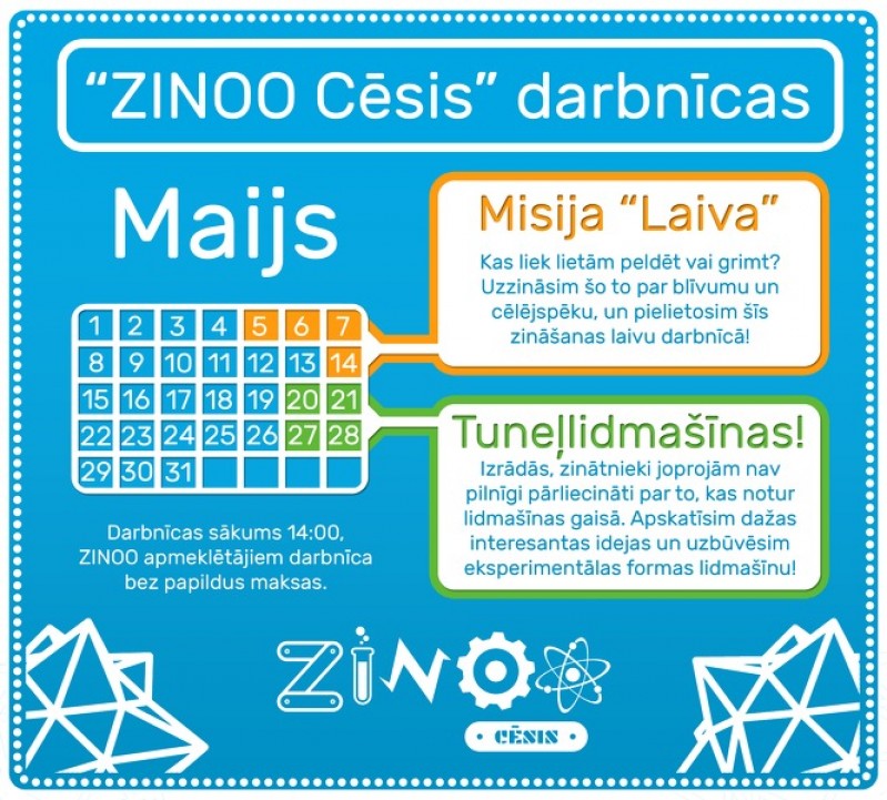 Darbnīcas zinātkāres centrā “Zinoo Cēsis” maijā