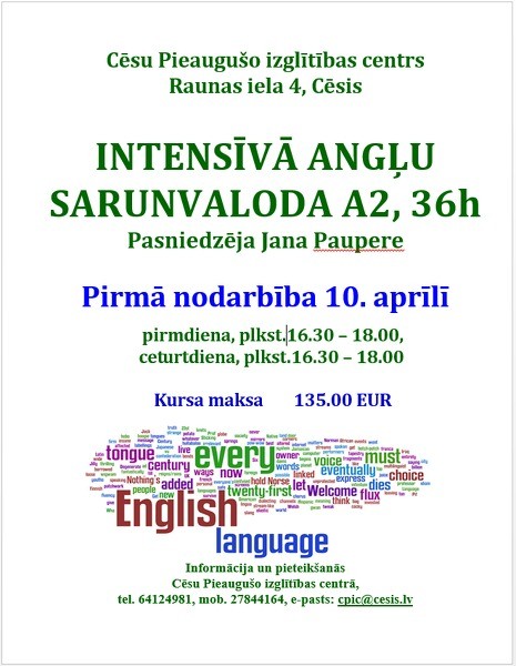 Angļu valodas kursi Cēsu Pieaugušo izglītības centrā