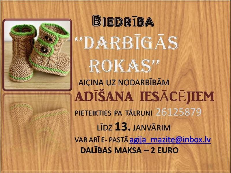 Biedrība "Darbīgās rokas" aicina uz adīšanas apmācībām iesācējiem