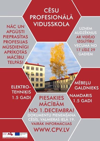 Cēsu Profesionālā vidusskolā audzēkņu uzņemšana