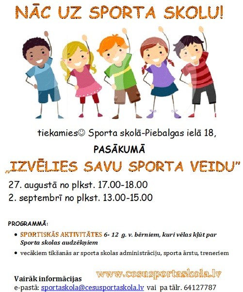 Cēsu pilsētas Sporta skola aicina izvēlēties savu sporta veidu