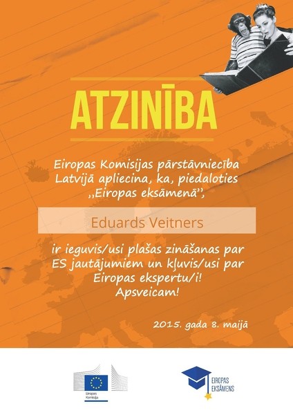 Cēsniekam atzinība "Eiropas eksāmenā"