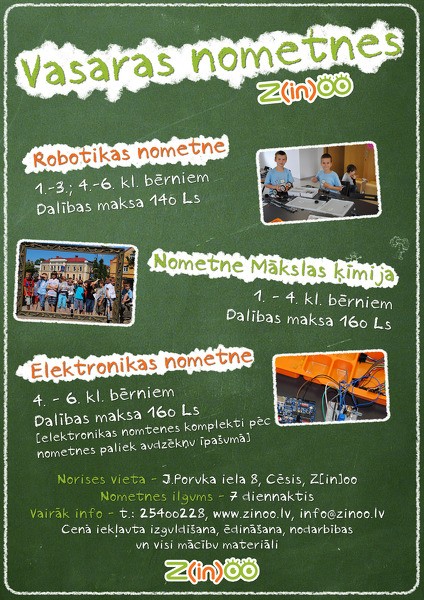 Vasaras nometnes bērna izaugsmei Zinātnes centrā Z(in)oo, Cēsīs