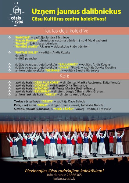 Uzņem jaunus dalībniekus Cēsu Kultūras centra kolektīvos