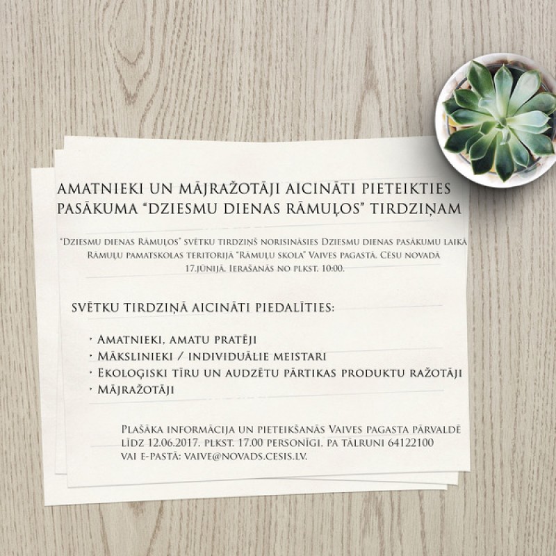 Amatnieki un mājražotāji aicināti pieteikties pasākuma “Dziesmu dienas Rāmuļos” tirdziņam