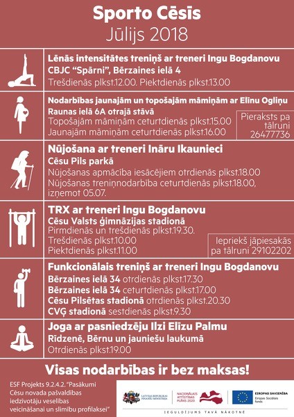 "Sporto Cēsīs 2018" jūlija nodarbības