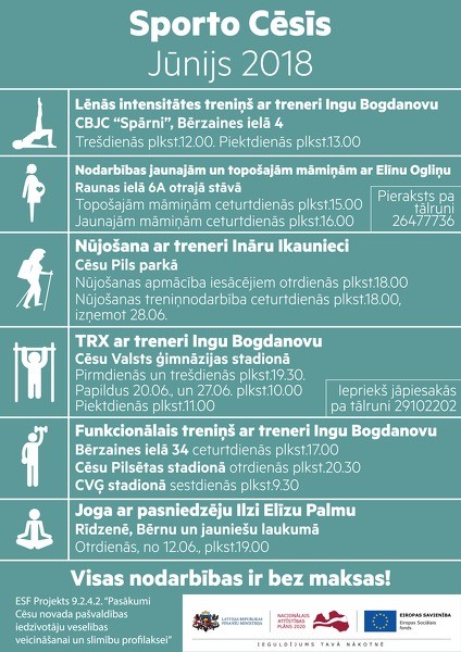"Sporto Cēsīs 2018" jūnija nodarbības