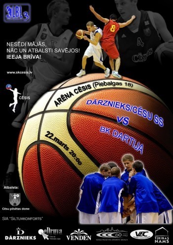 22. martā Cēsīs basketbols - Dārznieks/Cēsis pret Iecavas "Dartija"