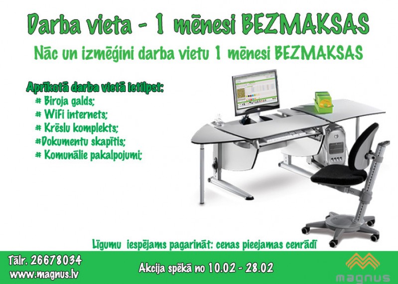 Biznesa inkubatora akcija - darba vieta mēnesi bez maksas