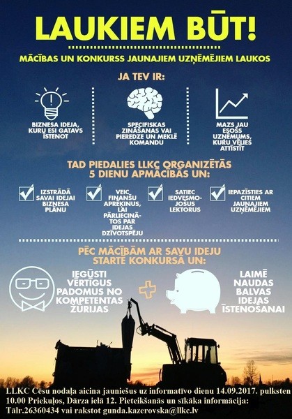Mācības un konkurss jaunajiem uzņēmējiem laukos “Laukiem Būt”