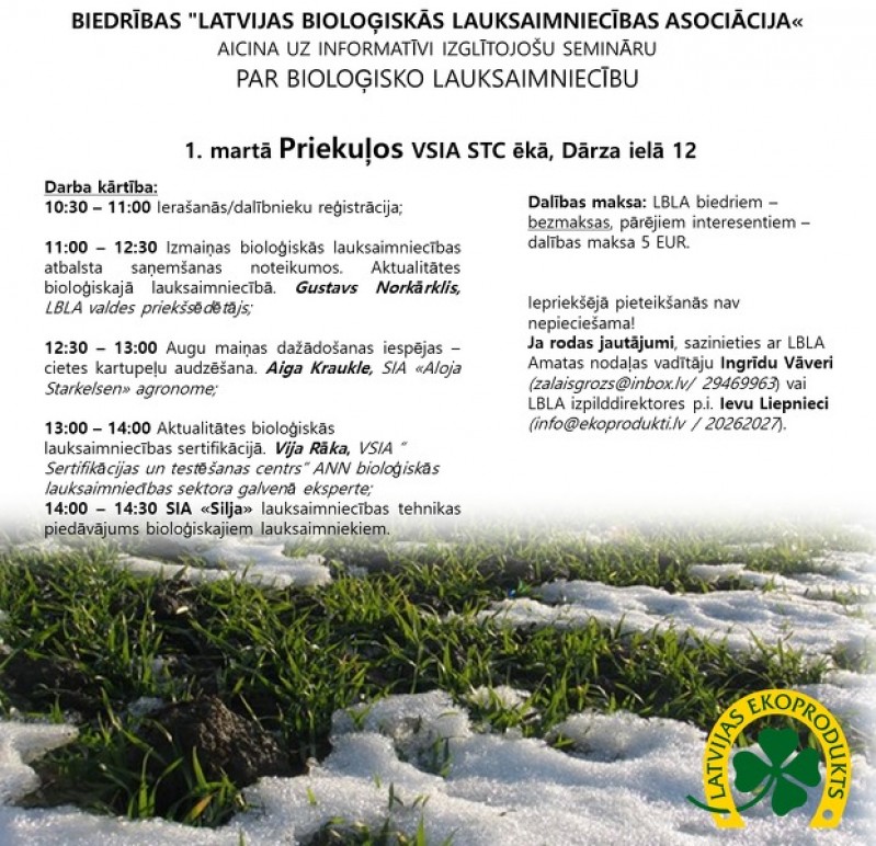 Seminārs par bioloģisko lauksaimniecību