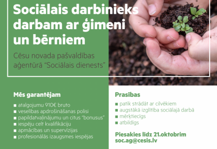 Aicina darbā sociālo darbinieku darbā ar ģimeni un bērniem