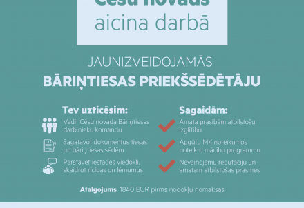 Cēsu novada pašvaldība aicina darbā jaunizveidojamās Cēsu novada Bāriņtiesas priekšsēdētāju