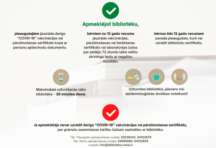 Bibliotēka atsāk klientu apkalpošanu klātienē "zaļajā" režīmā