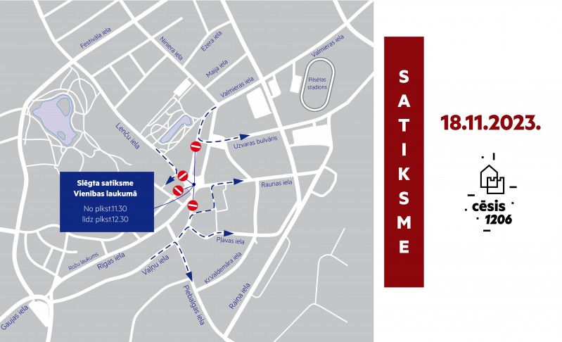 Satiksmes ierobežojumi Cēsīs 18.novembrī