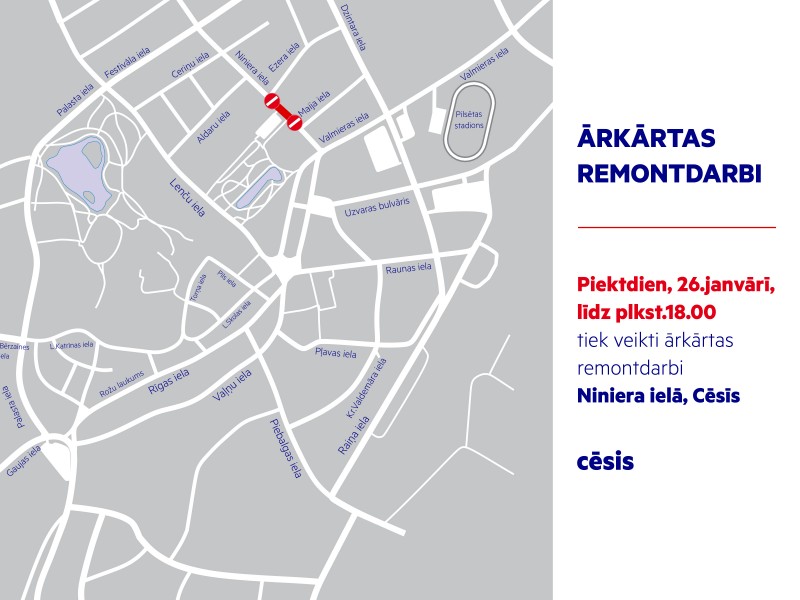 Ārkārtas remontdarbi Niniera ielā, Cēsīs