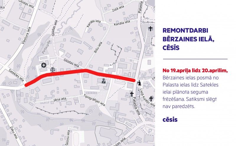 Seguma frēzēšanas darbi Bērzaines ielā, Cēsīs