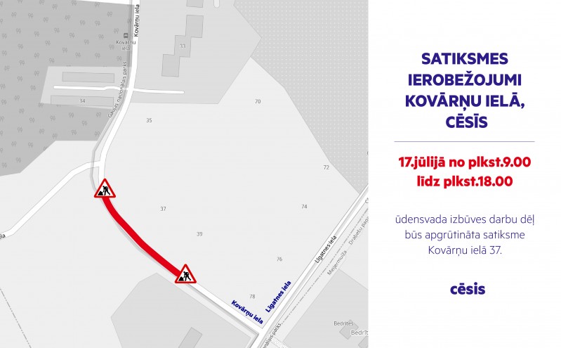 Satiksmes ierobežojumi Kovārņu ielā, Cēsīs