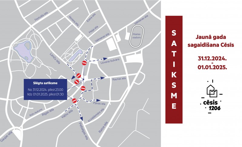Satiksmes ierobežojumi Jaunā gada sagaidīšanas laikā Cēsīs