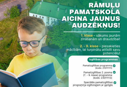 Rāmuļu pamatskola uzņem skolēnus 2025./2026. mācību gadam