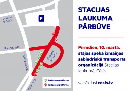 Izmaiņas sabiedriskā transporta organizācijā Stacijas laukumā, Cēsīs