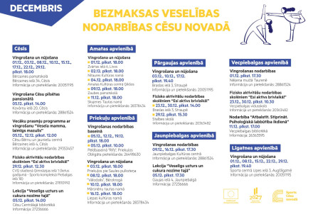 Veselību veicinoši bezmaksas pasākumi decembrī
