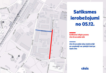 Satiksmes ierobežojumi un pārcelta autobusa pietura A. Kronvalda ielā