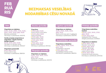 Veselību veicinoši bezmaksas pasākumi februārī