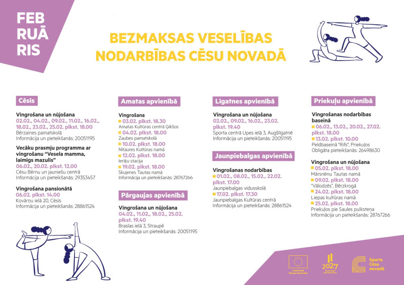 Veselību veicinoši bezmaksas pasākumi februārī