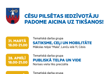 Cēsu iedzīvotāju padome aicina uz tikšanos: sākas tematisko darba grupu cikls