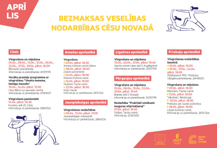 Veselību veicinoši bezmaksas pasākumi aprīlī