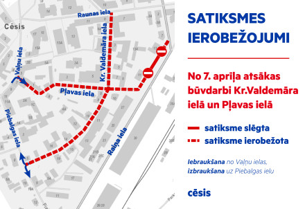 Pēc tehnoloģiskā pārtraukuma atsāksies būvdarbi Valdemāra un Pļavas ielās Cēsīs