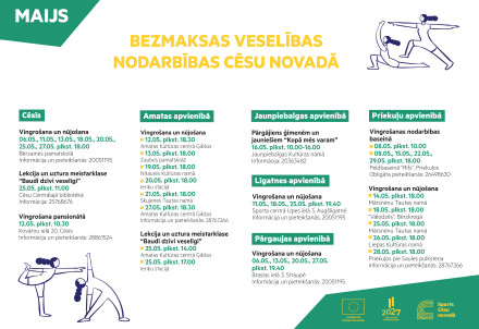 Veselību veicinoši bezmaksas pasākumi maijā