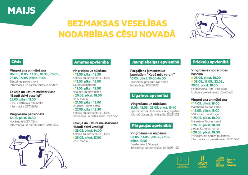Veselību veicinoši bezmaksas pasākumi maijā