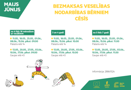 Bezmaksas vingrošana bērniem maijā un jūnijā