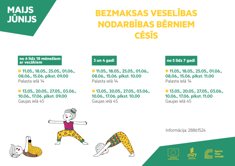 Bezmaksas vingrošana bērniem maijā un jūnijā