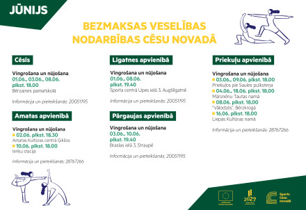 Veselību veicinoši bezmaksas pasākumi jūnijā