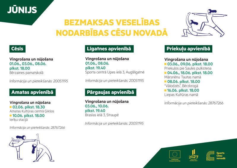 Veselību veicinoši bezmaksas pasākumi jūnijā