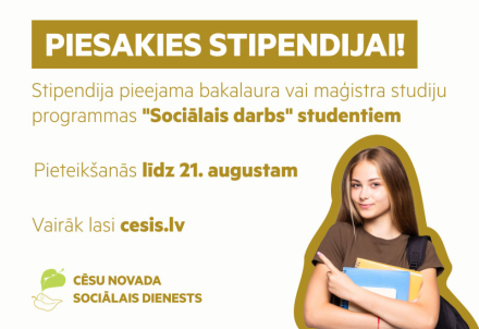 Aicinām sociālā darba studentus pieteikties stipendijai!
