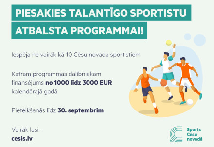 Aicinām pieteikties Cēsu novada talantīgo sportistu atbalsta programmai