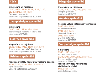 Bezmaksas veselības nodarbības Cēsu novadā